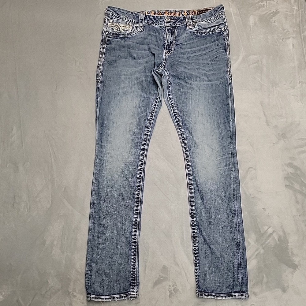 Rock Revival Jeans Men 34 Faded Blue Peri Easy Straight Thick Stitch Flap Pocket